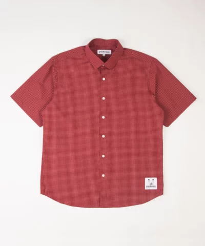 grindlondon old rose 100% cotton micro checked short sleeve shirt.