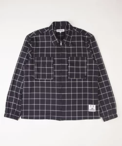 grindlondon 100% japanese cotton deadstock fabric checked overshirt navy