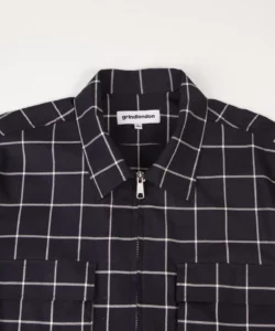 grindlondon 100% japanese cotton deadstock fabric checked overshirt navy