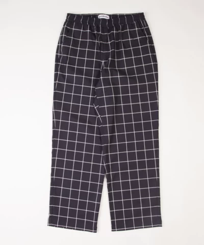 grindlondon 100% japanese cotton deadstock fabric checked relaxed elasticated waist trouser navy