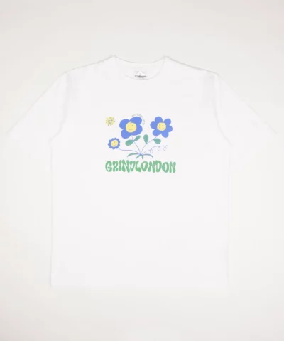 grindlondon 100% cotton full bloom party flower t-shirt white
