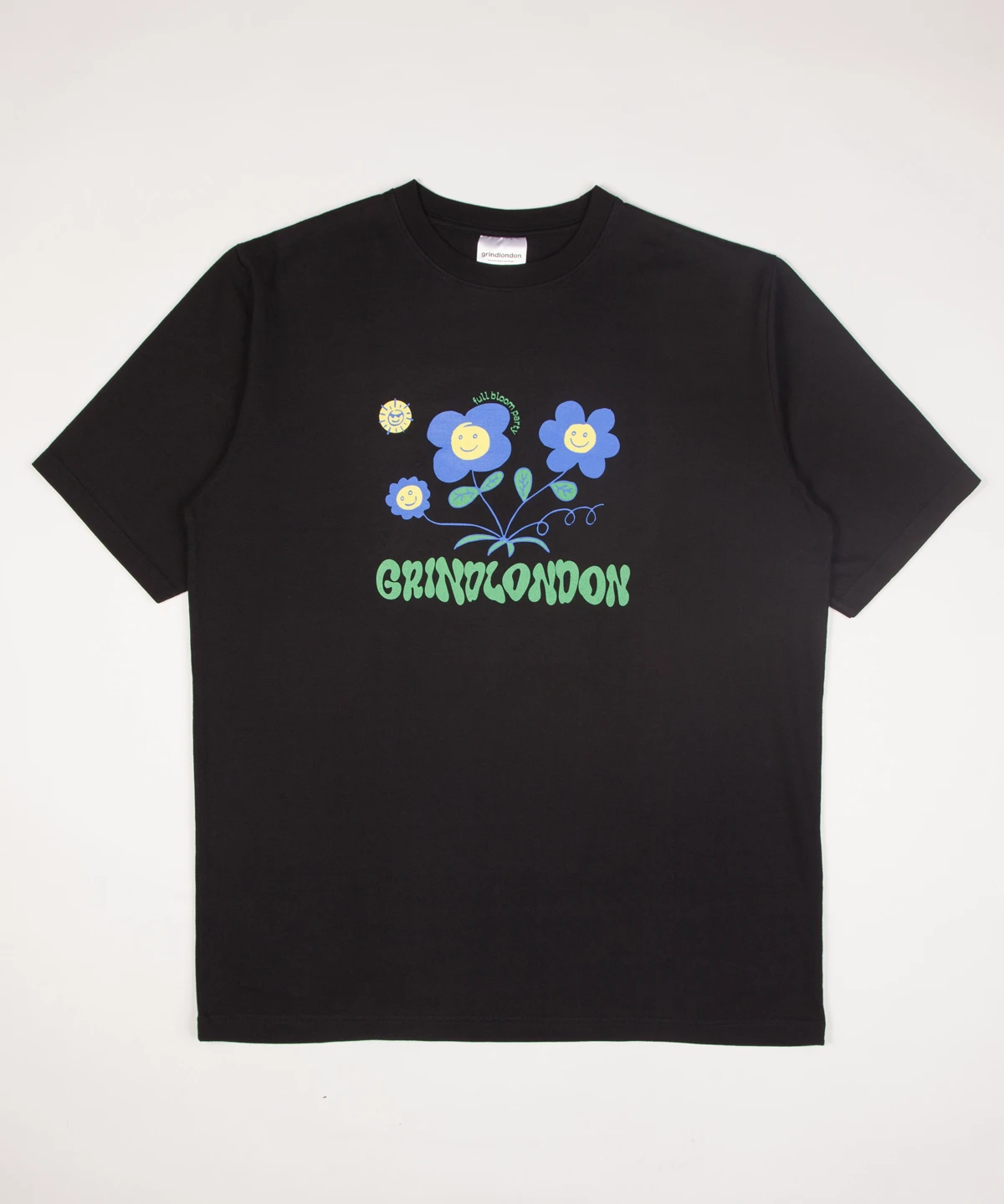 grindlondon 100% cotton full bloom party flower t-shirt black