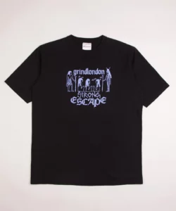 grindlondon 100% cotton t-shirt black strong escape hand screen printed