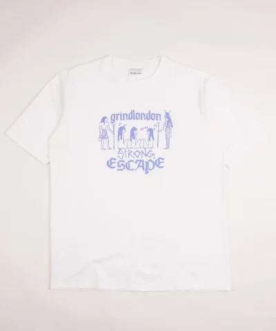 grindlondon 100% cotton t-shirt white strong escape hand screen printed