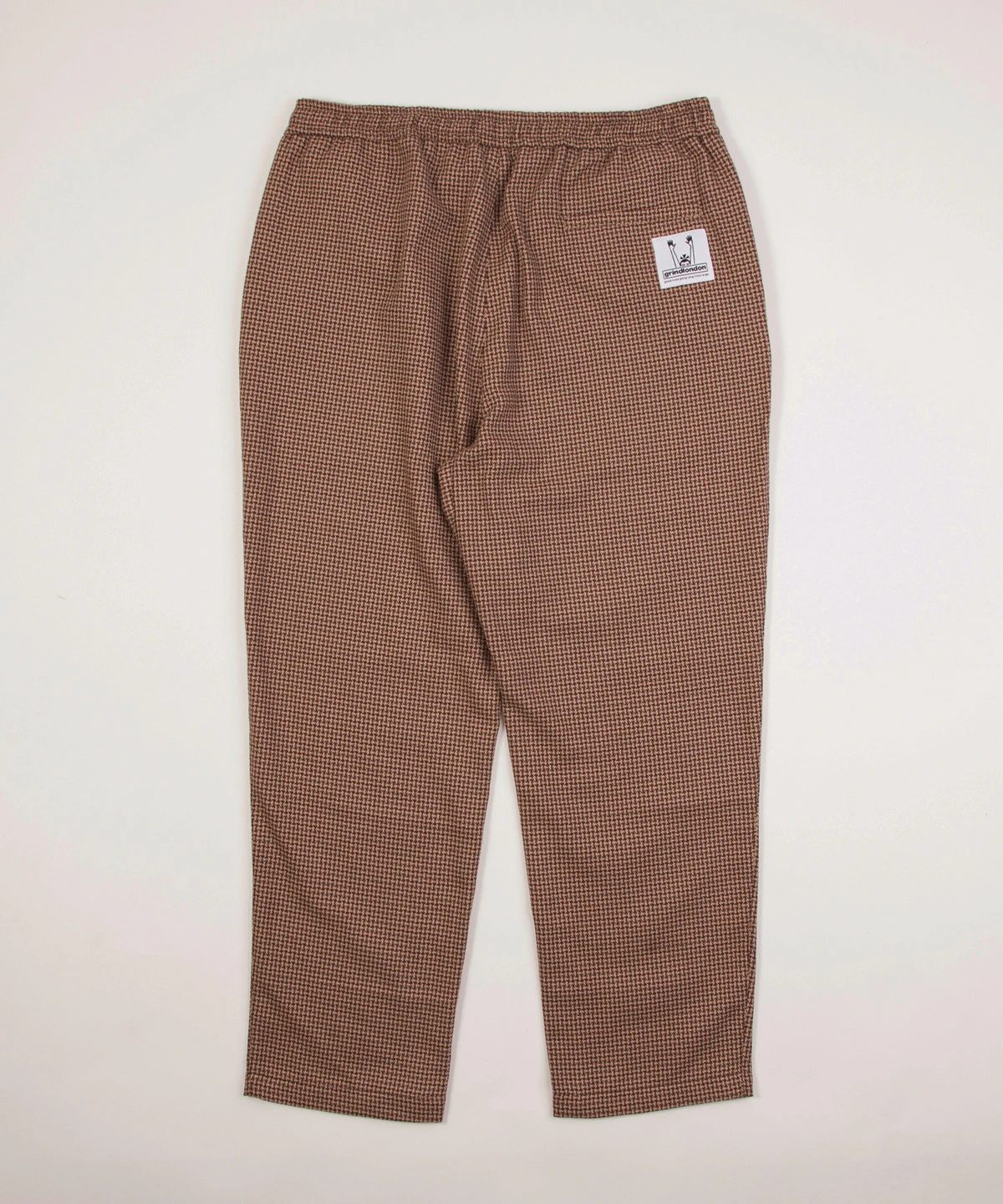 grindlondon autumnal dogtooth 100% cotton relaxed trouser brown